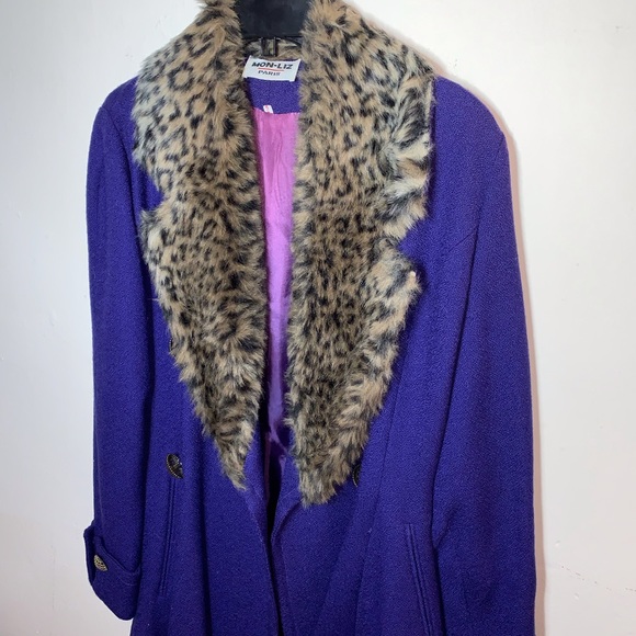 Purple Cheetah Print Collar Pea Coat - Picture 2 of 6